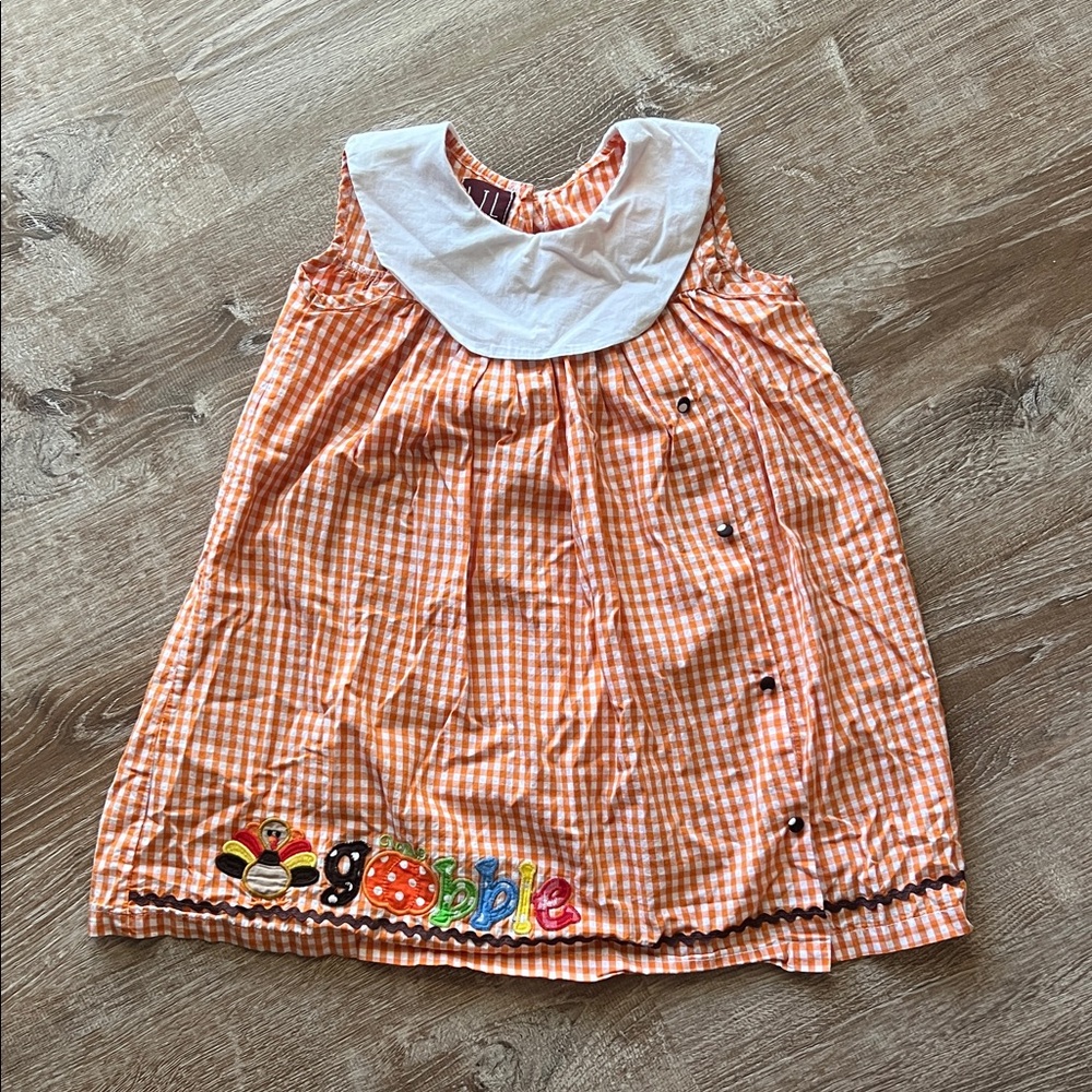Lil Cactus Orange Gingham Thanksgiving Gobble Dress size 5Y